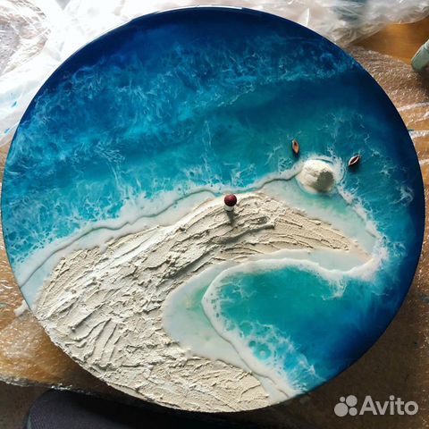 Круглая картина. Океан. Эпоксидная смола