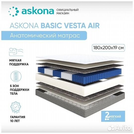 Матрас 180х200 Askona Basic Vesta Air