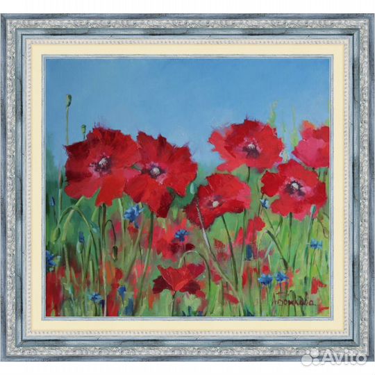 Картина маслом Маки холст 40х45 см