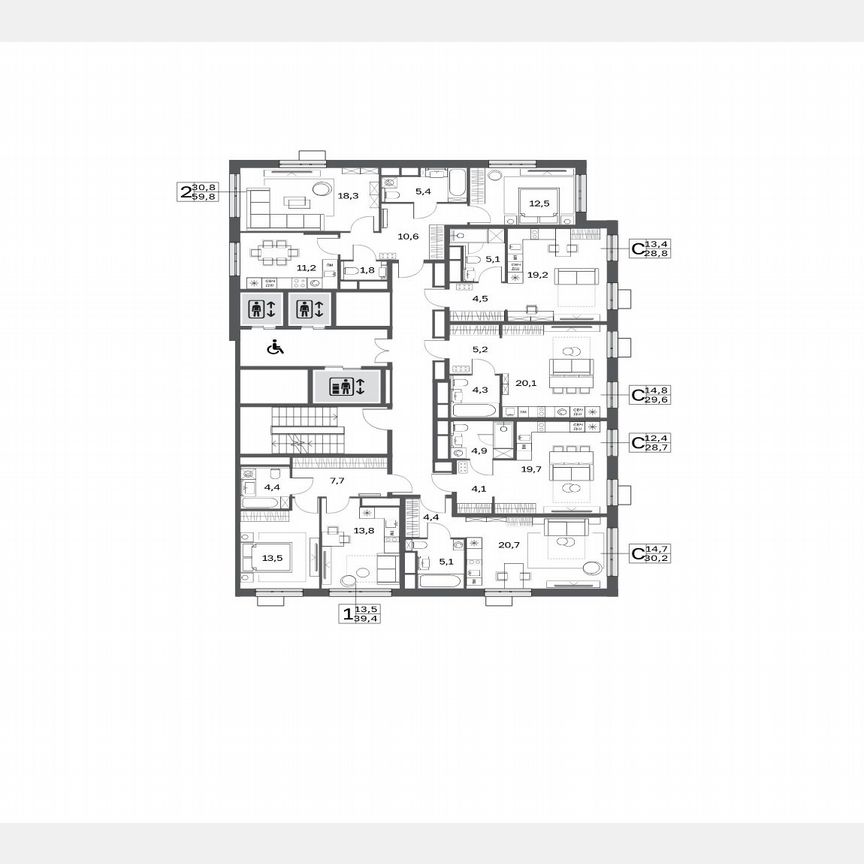 2-к. квартира, 59,6 м², 13/25 эт.