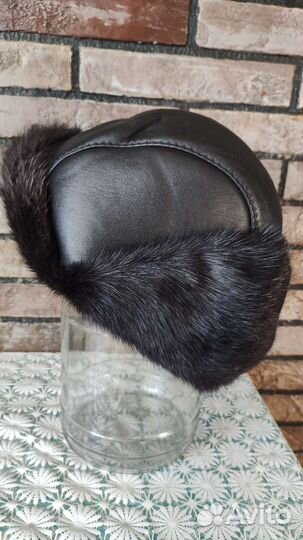 Шапка зимняя кожаная норковая мужская