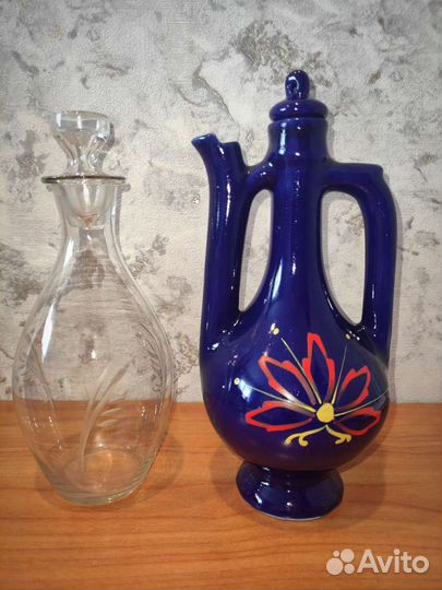 Графин стекло, кувшин фарфор. кобальт СССР