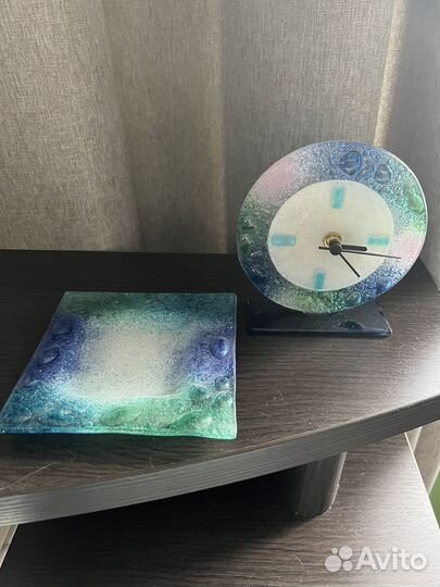 Муранское стекло, пепельница и часы