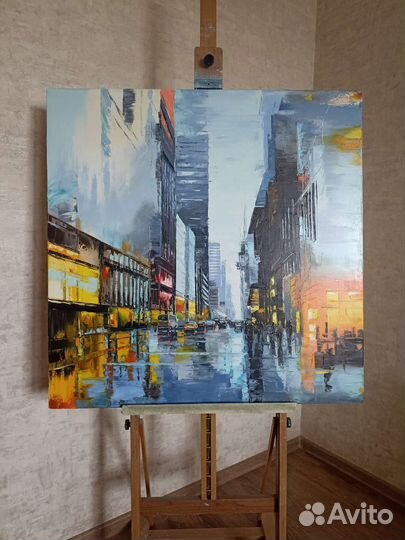 Картина холст масло 90-90см. Городской пейзаж