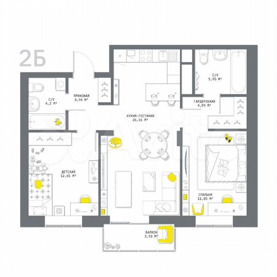 2-к. квартира, 73,4 м², 8/25 эт.