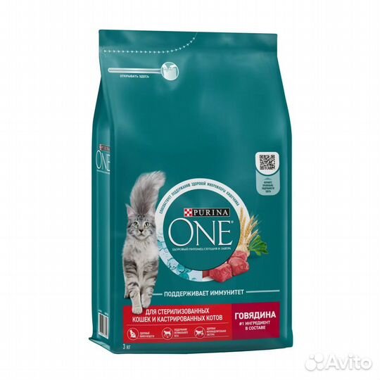 Корм для кошек Purina ONE (говядина, злаки), 3 кг