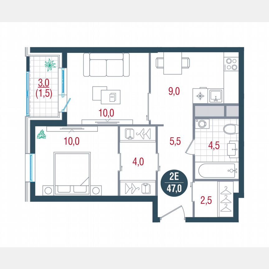 2-к. квартира, 47 м², 19/32 эт.