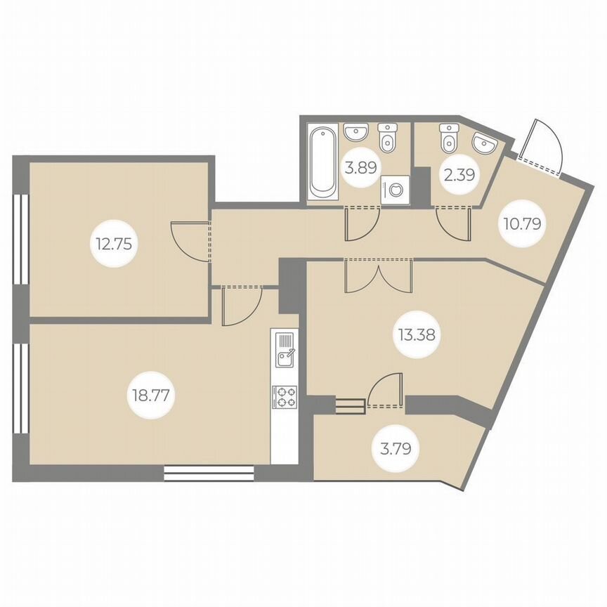 2-к. квартира, 63,9 м², 5/7 эт.