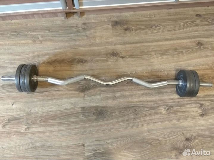 Гриф стальной изогнутый Torneo + 6 блинов по 2,5кг