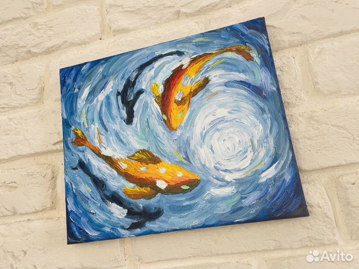 Картина маслом: Рыбки Кои