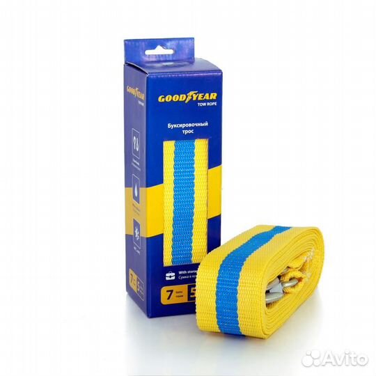 Трос буксировочный лента 7 т с крюками 5м goodyear
