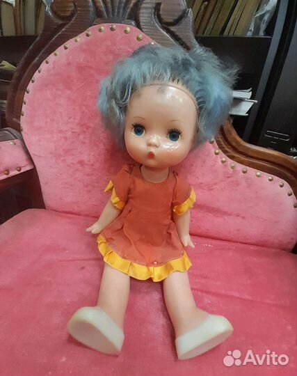 Винтажная советская кукла с синими волосами