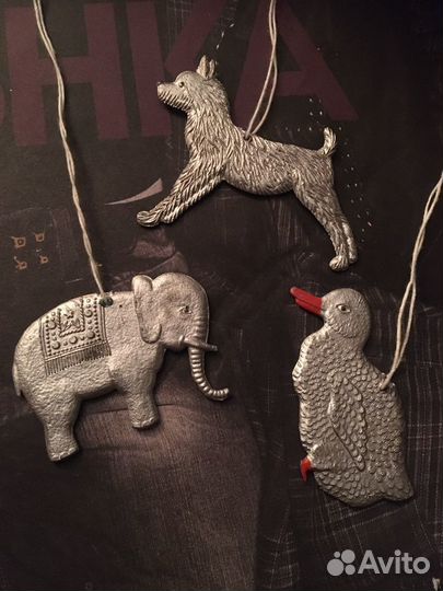 Елочные игрушки СССР. Набор: Пёсик, Уточка и Слон