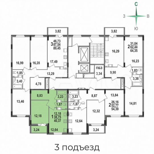 1-к. квартира, 40,4 м², 5/12 эт.