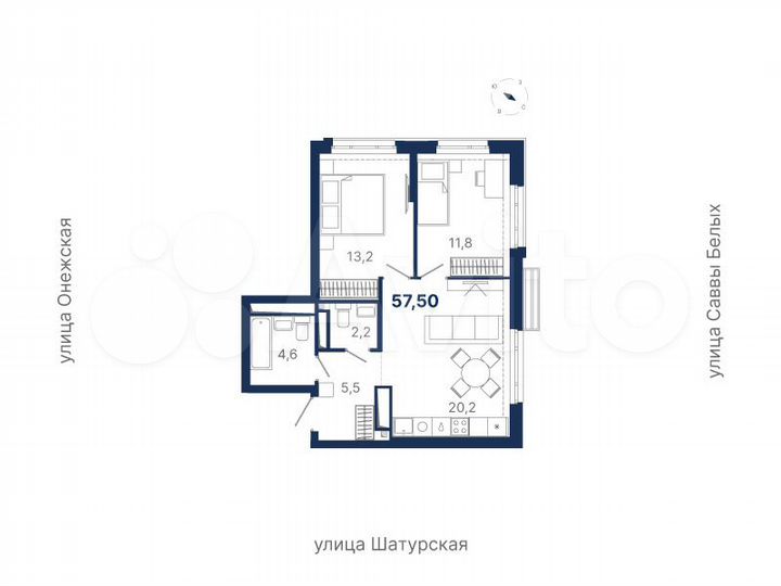 2-к. квартира, 57,5 м², 21/21 эт.