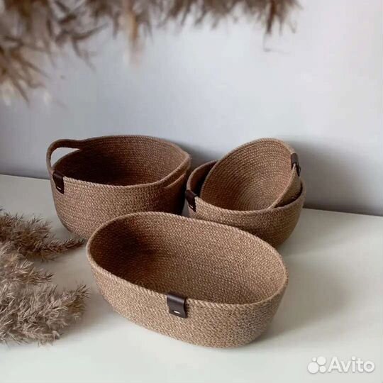 Корзины для хранения из джута, ручная работа