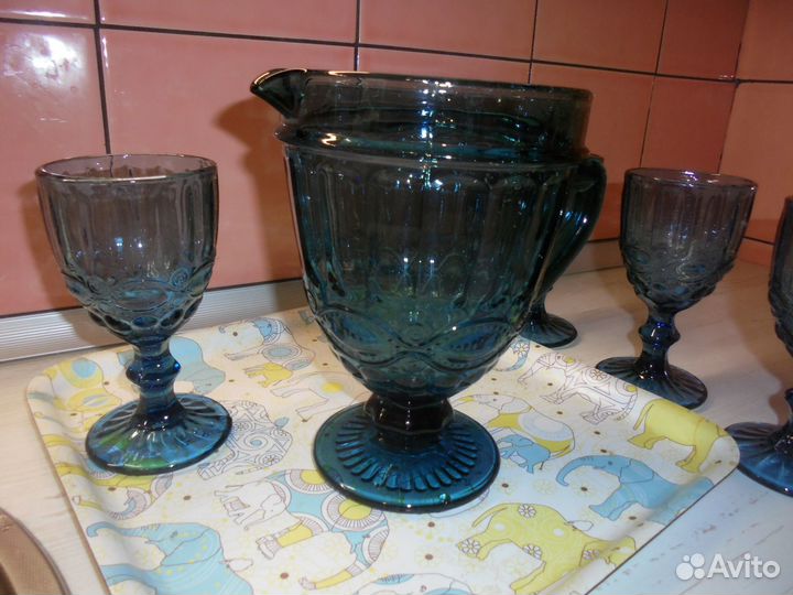 Наб д/напитков Arya Home 4 бок + кувшин цв индиго