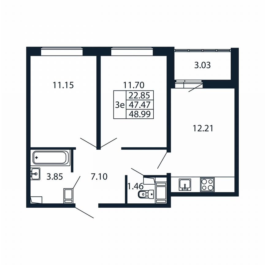 3-к. квартира, 50,5 м², 11/12 эт.