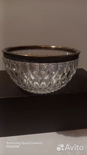 Салатник хрустальный с мельхиоровым ободом СССР