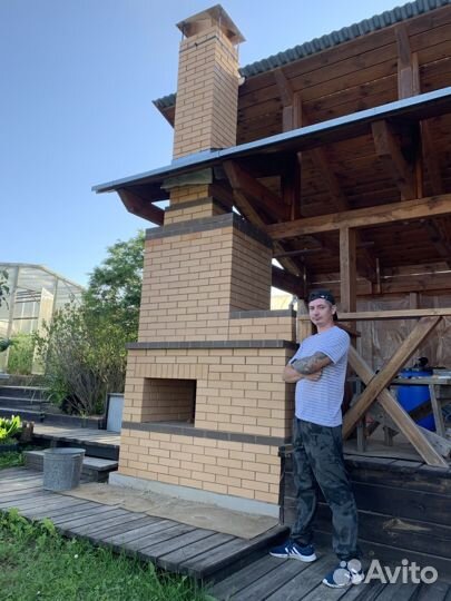 Печь для казана с трубой и мангалом