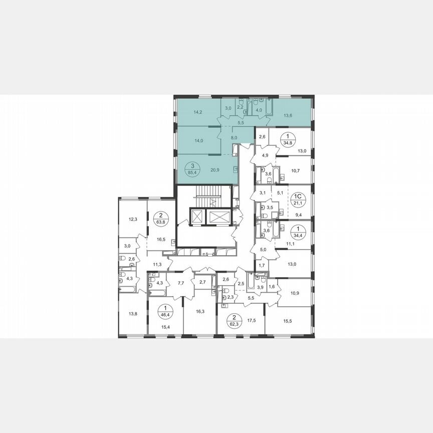 3-к. квартира, 85,4 м², 14/19 эт.