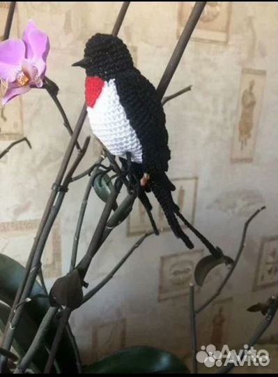 Вязаные игрушки птички Ласточка, Скворец