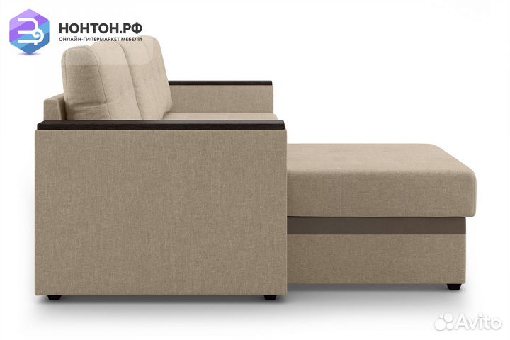 Угловой диван дельфин Атланта Лайт бежевый / корич