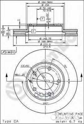 Диск торм. пер.вент.273x28 5 отв. mazda MPV I