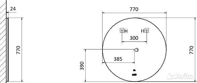 Зеркало круглое Jorno Solo 77 с подсветкой и часами
