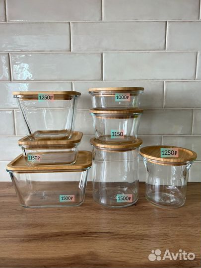 Стекляные контейнеры IKEA с деревянными крышками