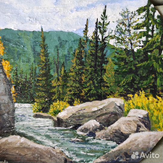 Картина акрилом. Пейзаж с водой. 20 см