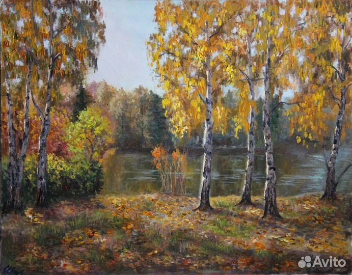 Картина маслом Осенний Пейзаж Тихий вечер на пруду