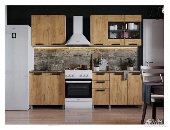 Кухня Диор 2000 со стеклянными фасадами белый/дуб