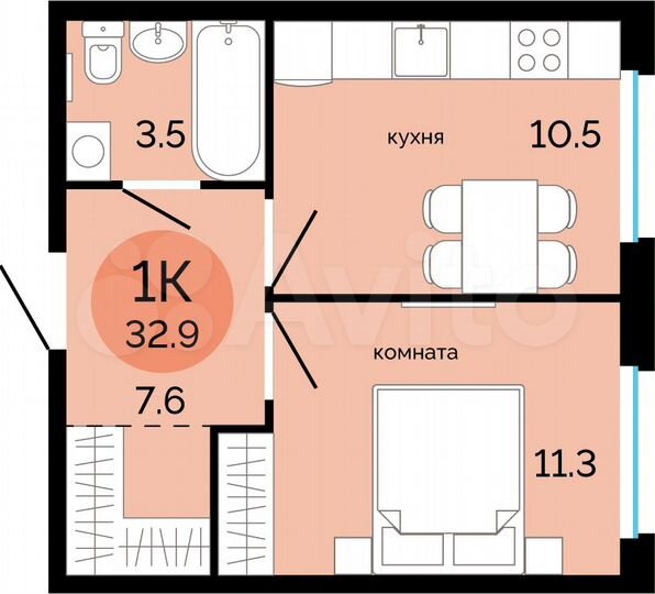 1-к. квартира, 32,9 м², 15/17 эт.