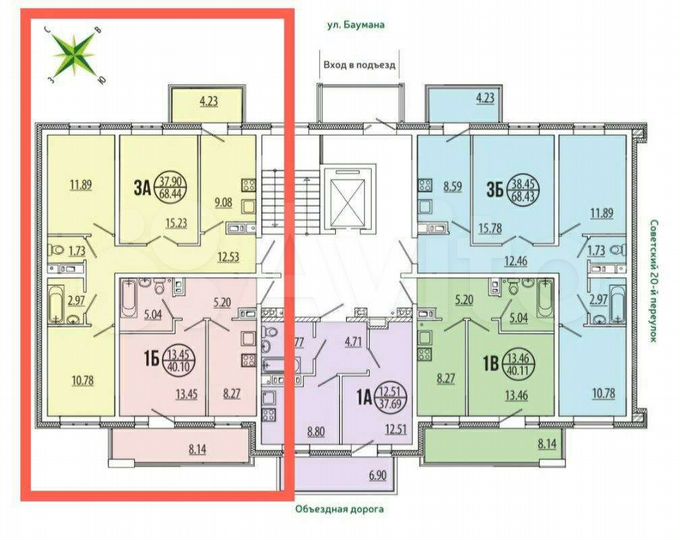 3-к. квартира, 68,4 м², 2/9 эт.