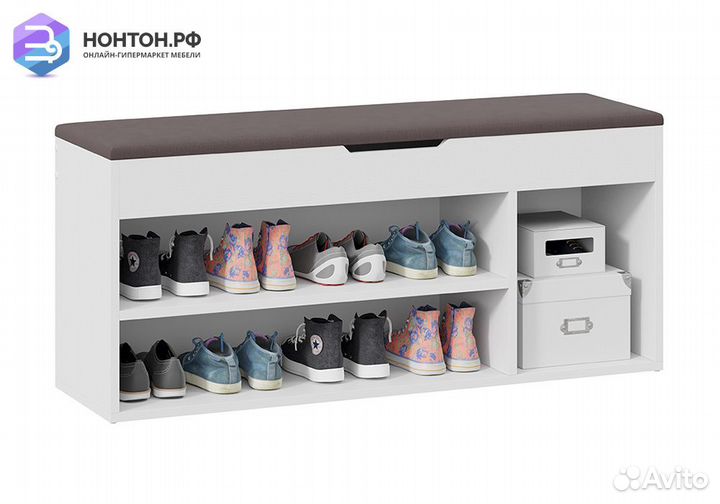 Тумба для обуви Тип 12 белый ясень / велюр серый