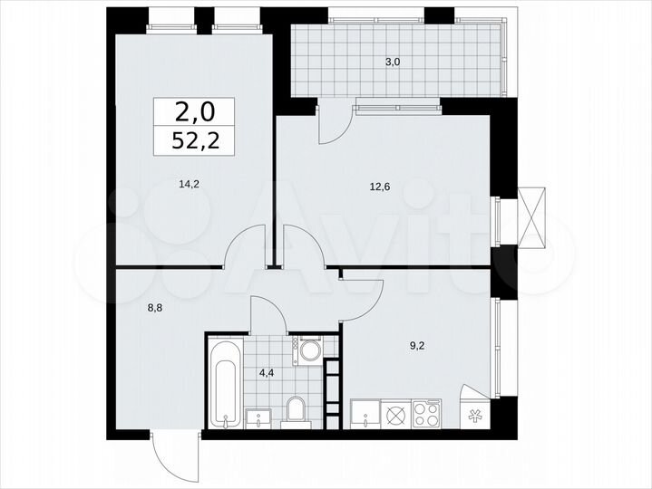 2-к. квартира, 52,2 м², 15/21 эт.