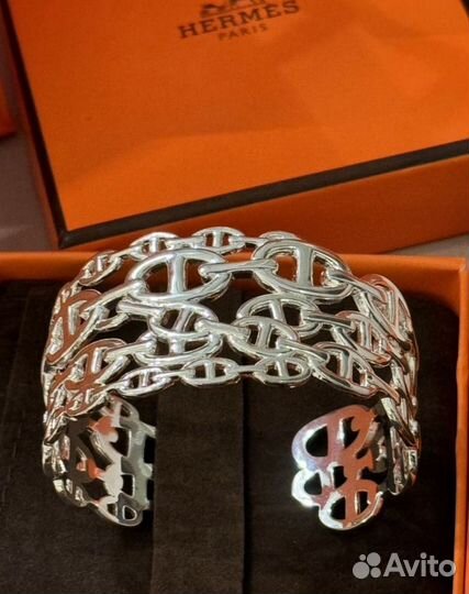 Браслет Hermes толстый серебро