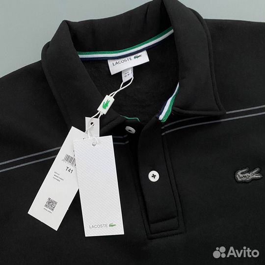 Свитшот lacoste на пуговицах черный (флис)