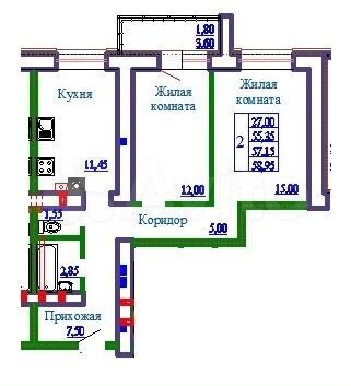 2-к. квартира, 59 м², 1/9 эт.