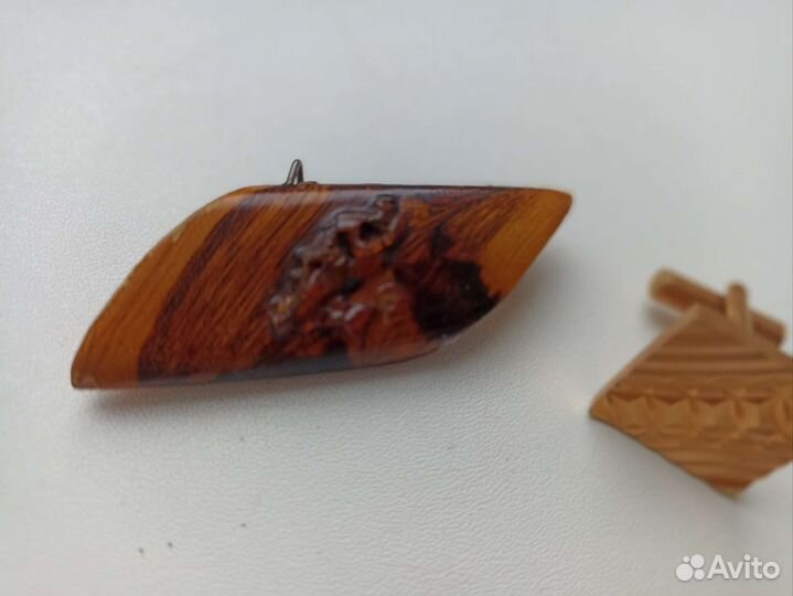 Винтажные запонки и брошь с янтарём