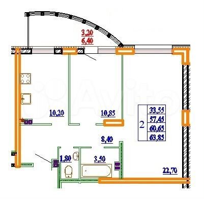 2-к. квартира, 63,3 м², 14/14 эт.