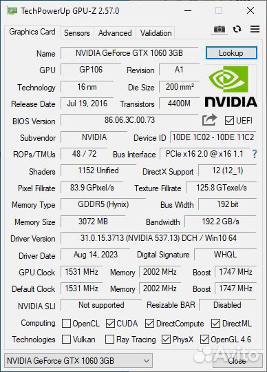 Видеокарты Nvidia GeForce GTX 1060 3Gb