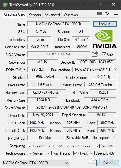 Видеокарта gtx 1080 ti 11 gb