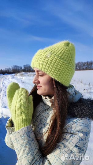 Комплект шапка такори и варежки из пуха норки