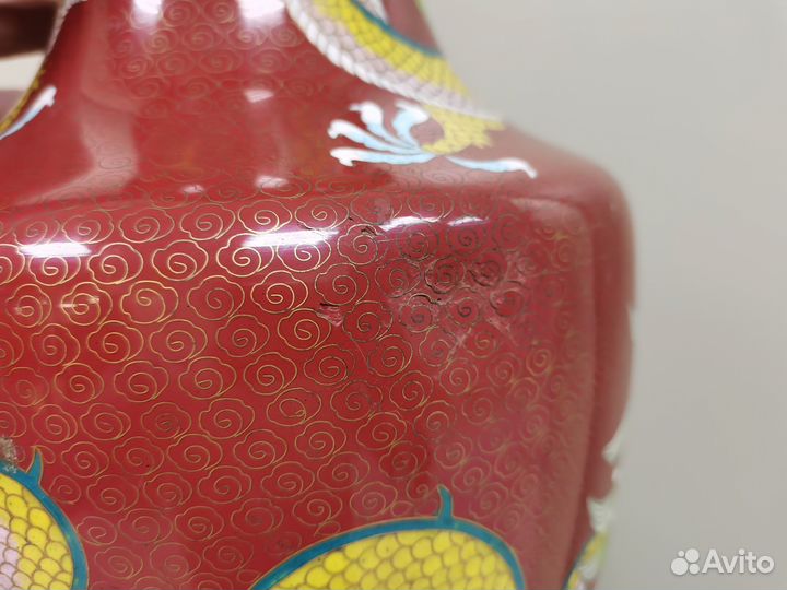 Ваза Драконы Китай эмаль клуазоне 1950 годы