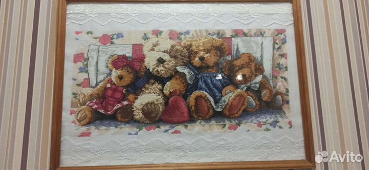 Остатки ниток и схема от вышивки Медвежья семейка