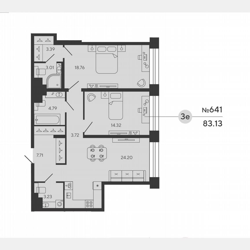 2-к. квартира, 83,1 м², 14/18 эт.