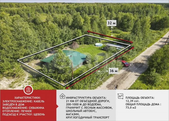 Дача 73 м² на участке 12,4 сот.