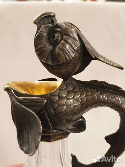 Графин рыба клеймо Фаберже серебро 84 штоф